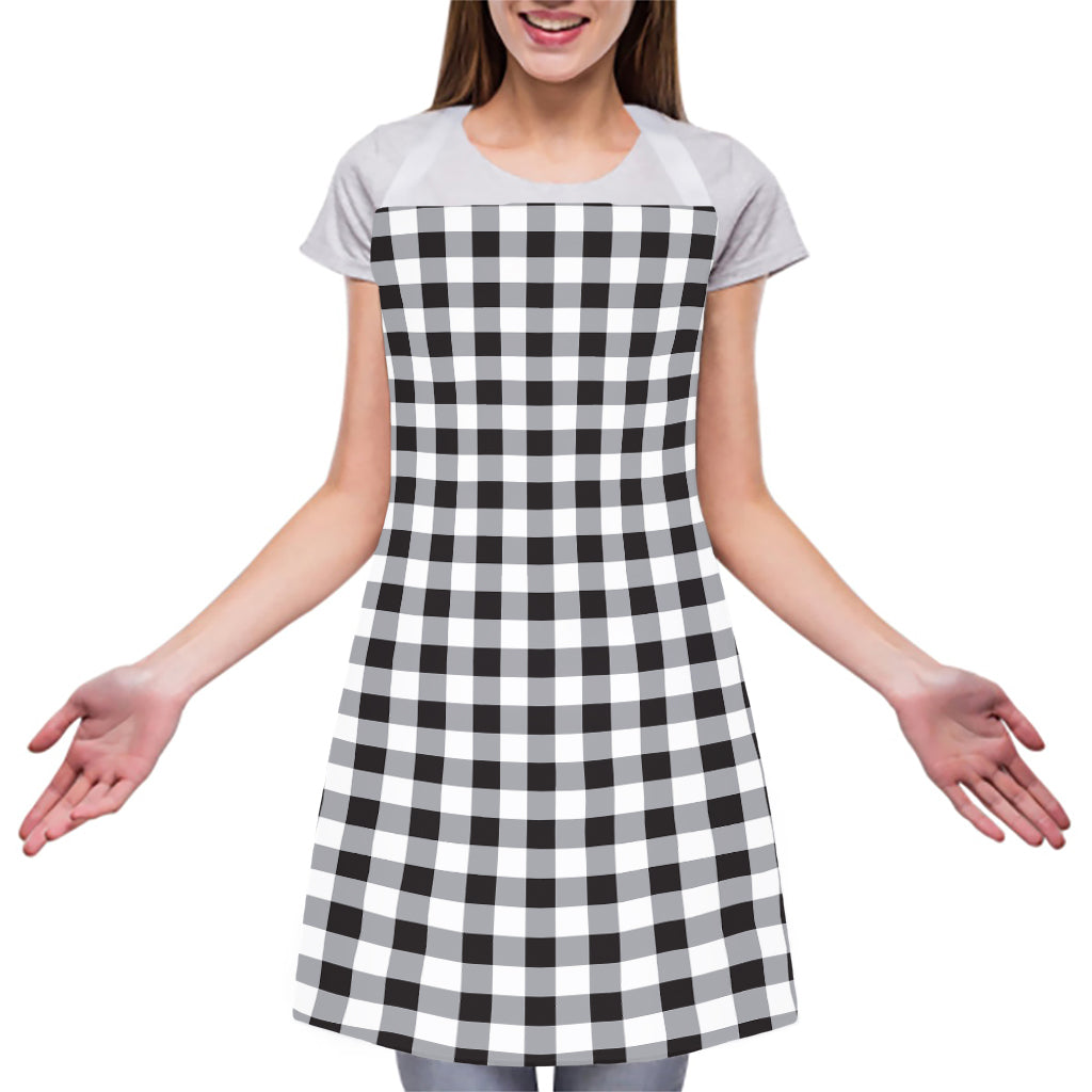 Black And White Check Pattern Print Adjustable Apron