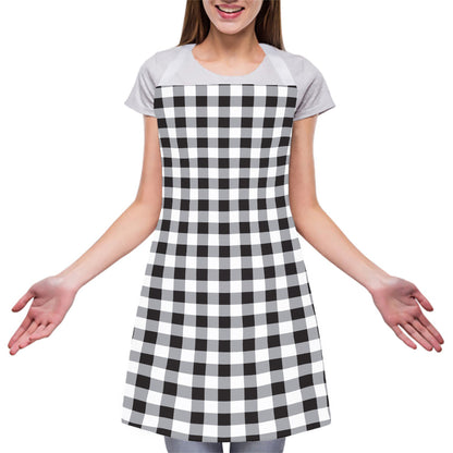 Black And White Check Pattern Print Adjustable Apron