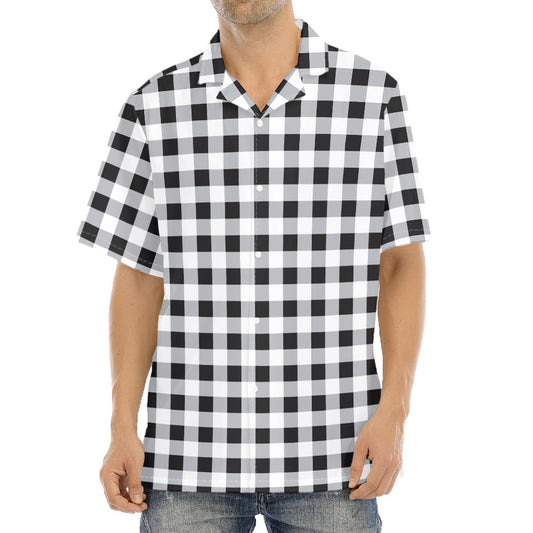 Black And White Check Pattern Print Aloha Shirt