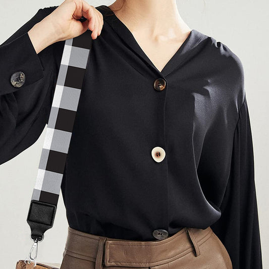 Black And White Check Pattern Print Bag Strap