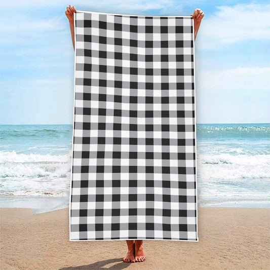 Black And White Check Pattern Print Beach Towel