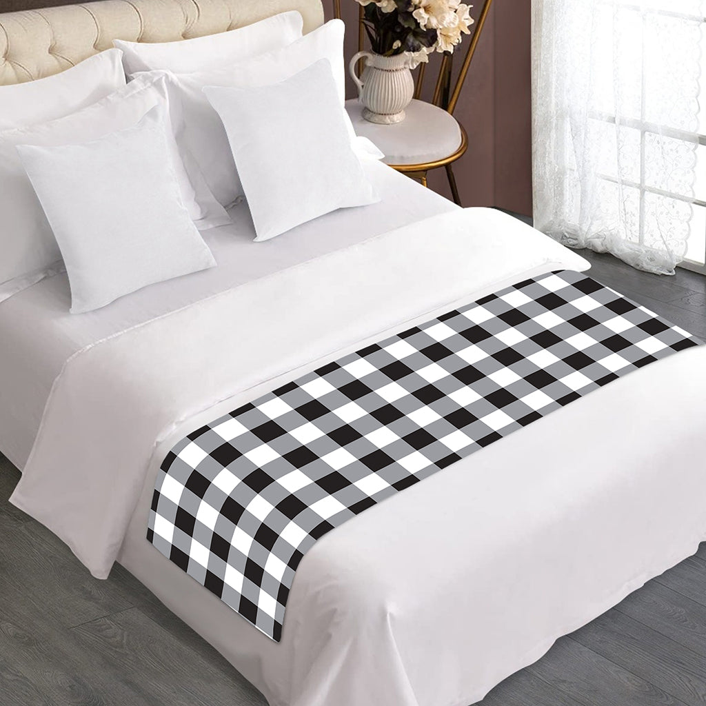Black And White Check Pattern Print Bed Runner
