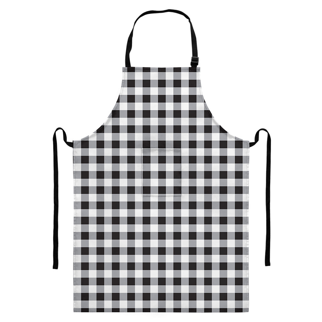 Black And White Check Pattern Print Bib Apron With Pocket