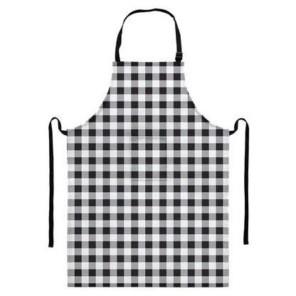 Black And White Check Pattern Print Bib Apron With Pocket