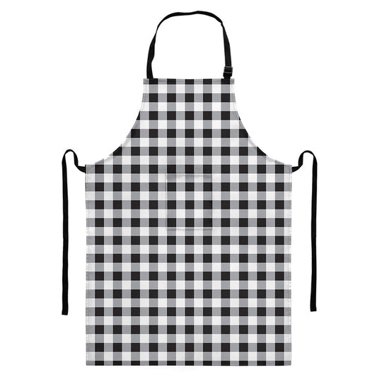 Black And White Check Pattern Print Bib Apron With Pocket