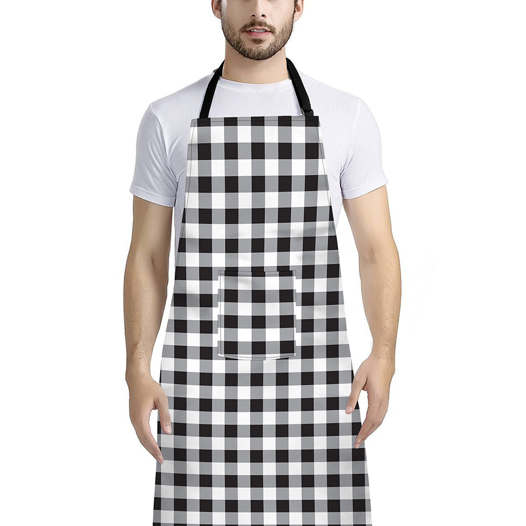 Black And White Check Pattern Print Bib Apron With Pocket