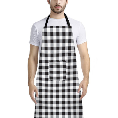 Black And White Check Pattern Print Bib Apron With Pocket