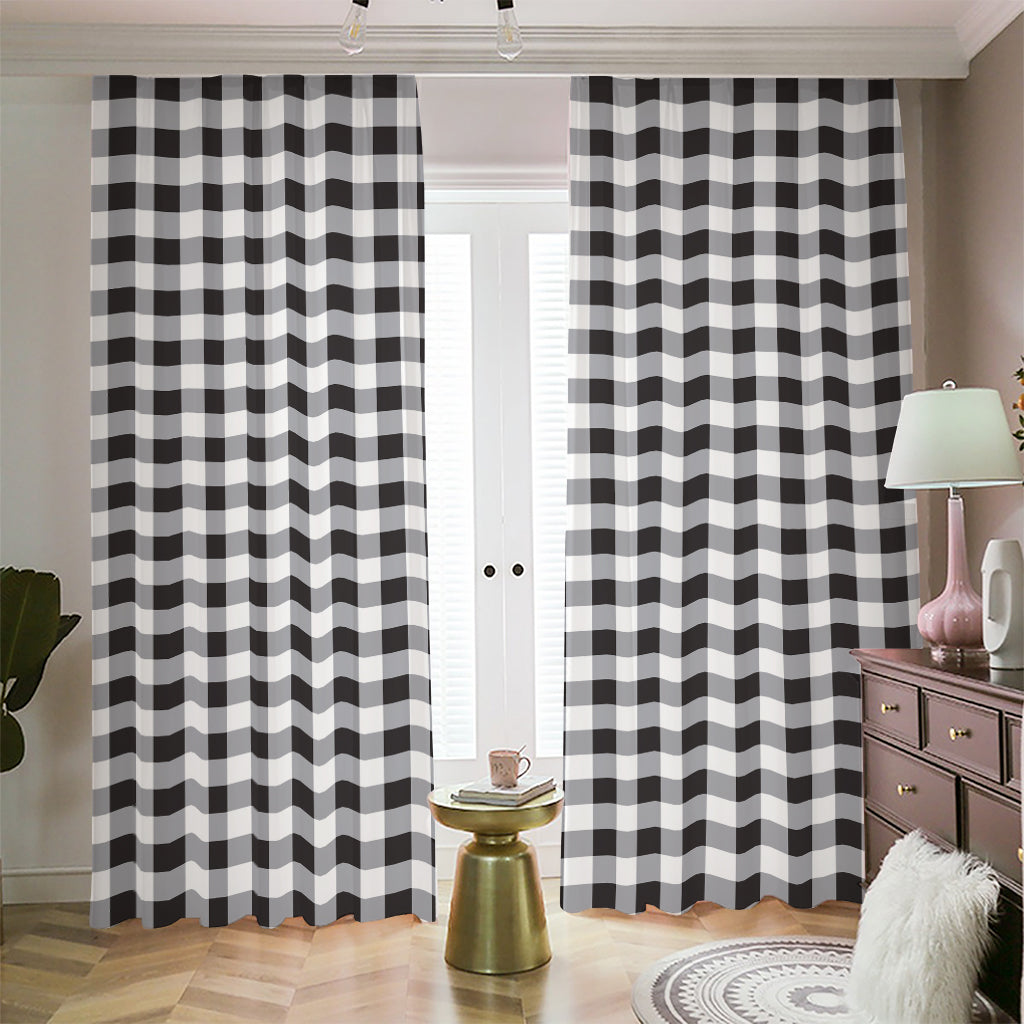 Black And White Check Pattern Print Blackout Pencil Pleat Curtains