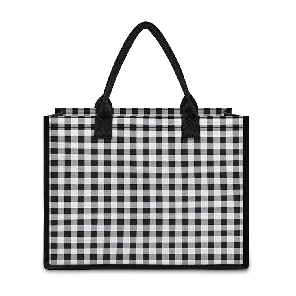 Black And White Check Pattern Print Canvas Tote Bag