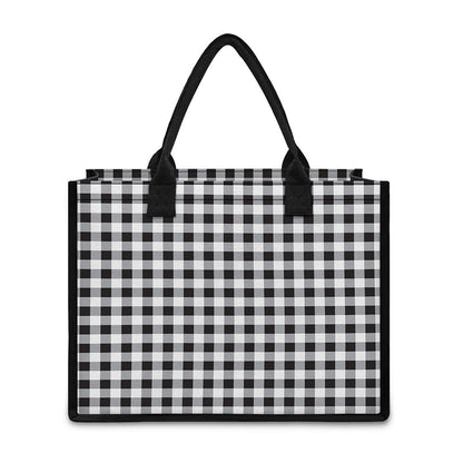 Black And White Check Pattern Print Canvas Tote Bag