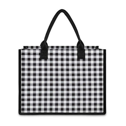 Black And White Check Pattern Print Canvas Tote Bag