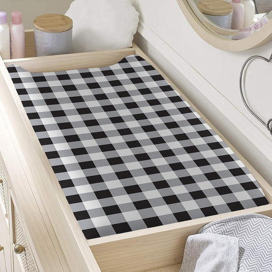 Black And White Check Pattern Print Changing Pad Cover