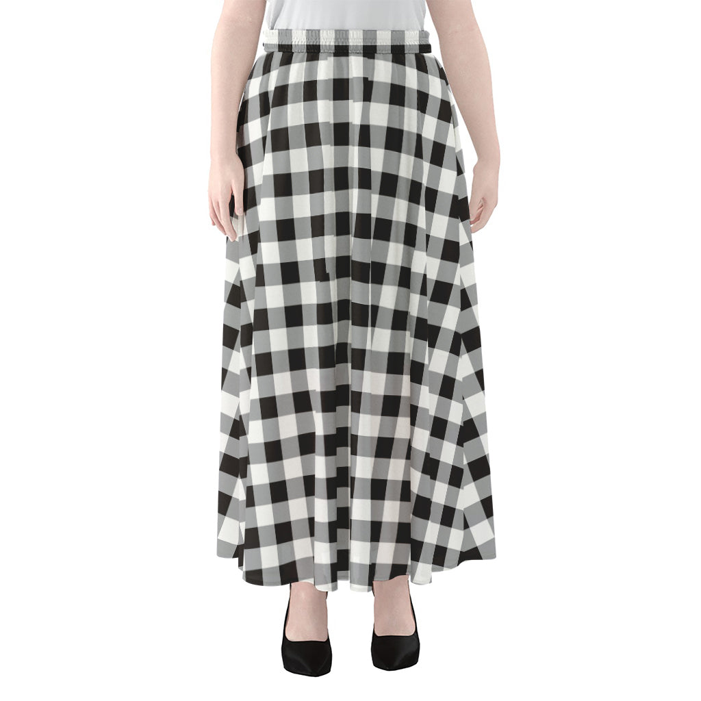 Black And White Check Pattern Print Chiffon Maxi Skirt