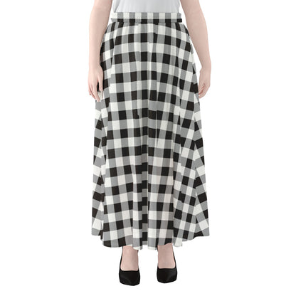 Black And White Check Pattern Print Chiffon Maxi Skirt
