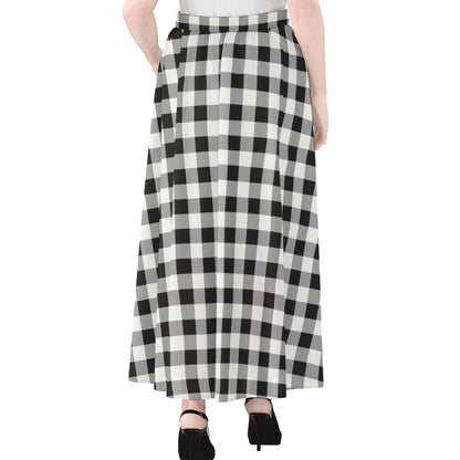 Black And White Check Pattern Print Chiffon Maxi Skirt