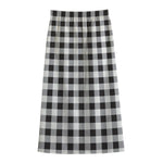 Black And White Check Pattern Print Cotton Front Slit Maxi Skirt
