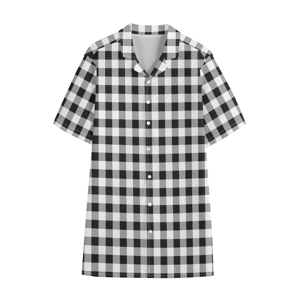 Black And White Check Pattern Print Cotton Hawaiian Shirt