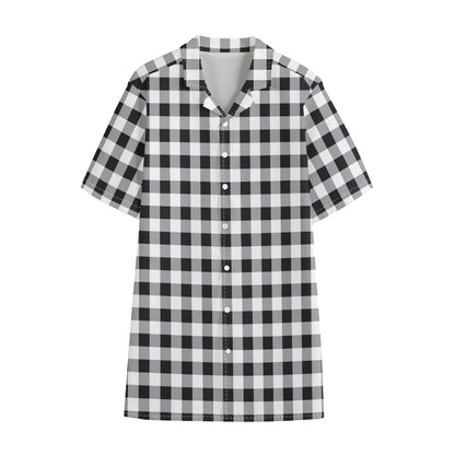 Black And White Check Pattern Print Cotton Hawaiian Shirt