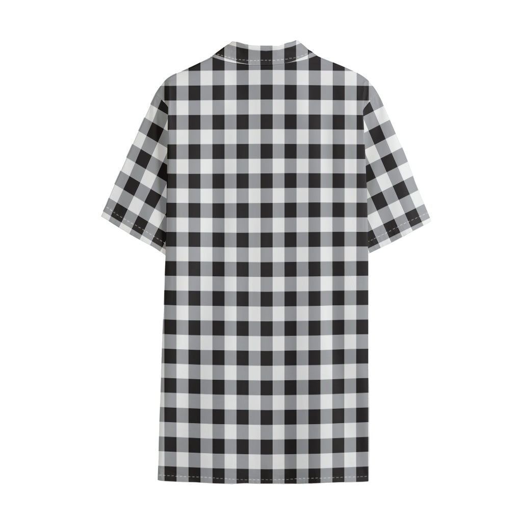Black And White Check Pattern Print Cotton Hawaiian Shirt