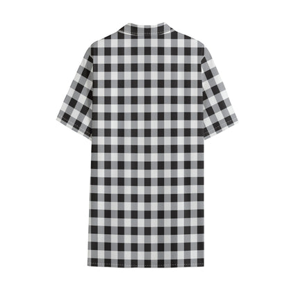 Black And White Check Pattern Print Cotton Hawaiian Shirt