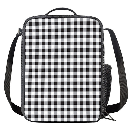 Black And White Check Pattern Print Crossbody Lunch Bag