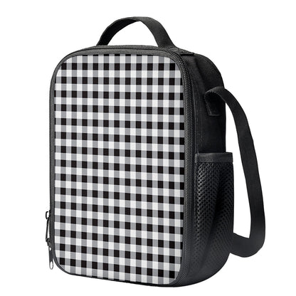 Black And White Check Pattern Print Crossbody Lunch Bag