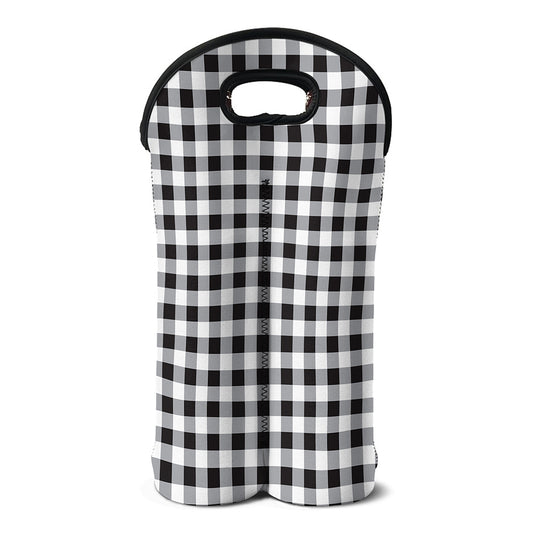 Black And White Check Pattern Print Double Neoprene Wine Tote