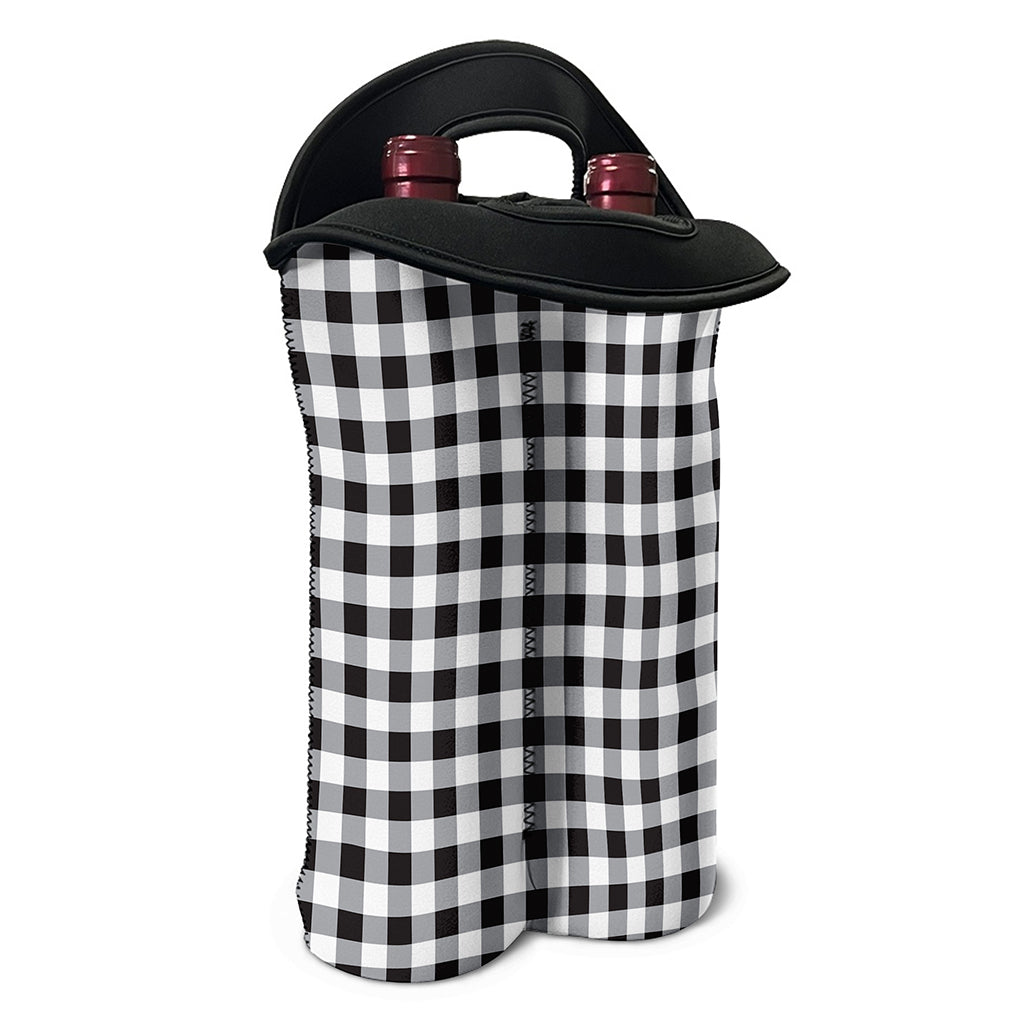 Black And White Check Pattern Print Double Neoprene Wine Tote