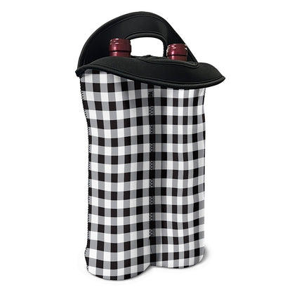 Black And White Check Pattern Print Double Neoprene Wine Tote