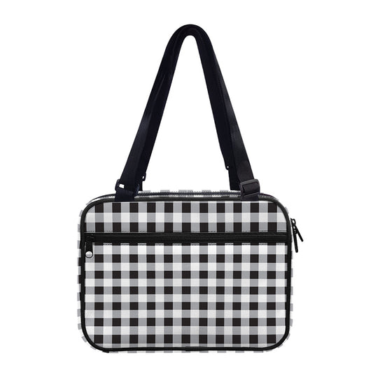 Black And White Check Pattern Print Double Strap Bible Bag