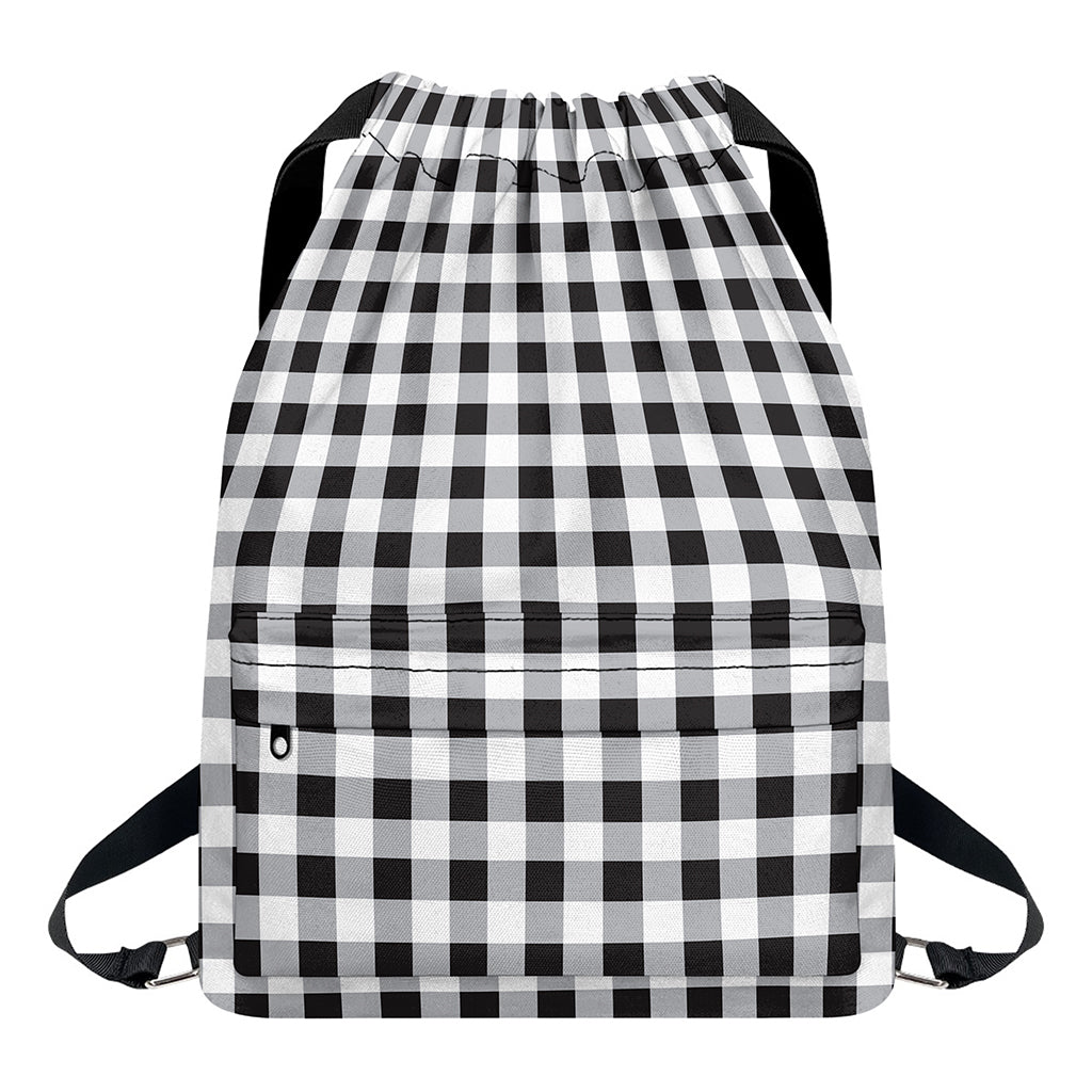 Black And White Check Pattern Print Drawstring Backpack