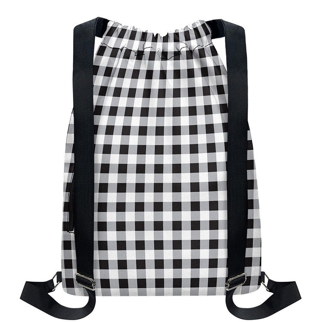 Black And White Check Pattern Print Drawstring Backpack
