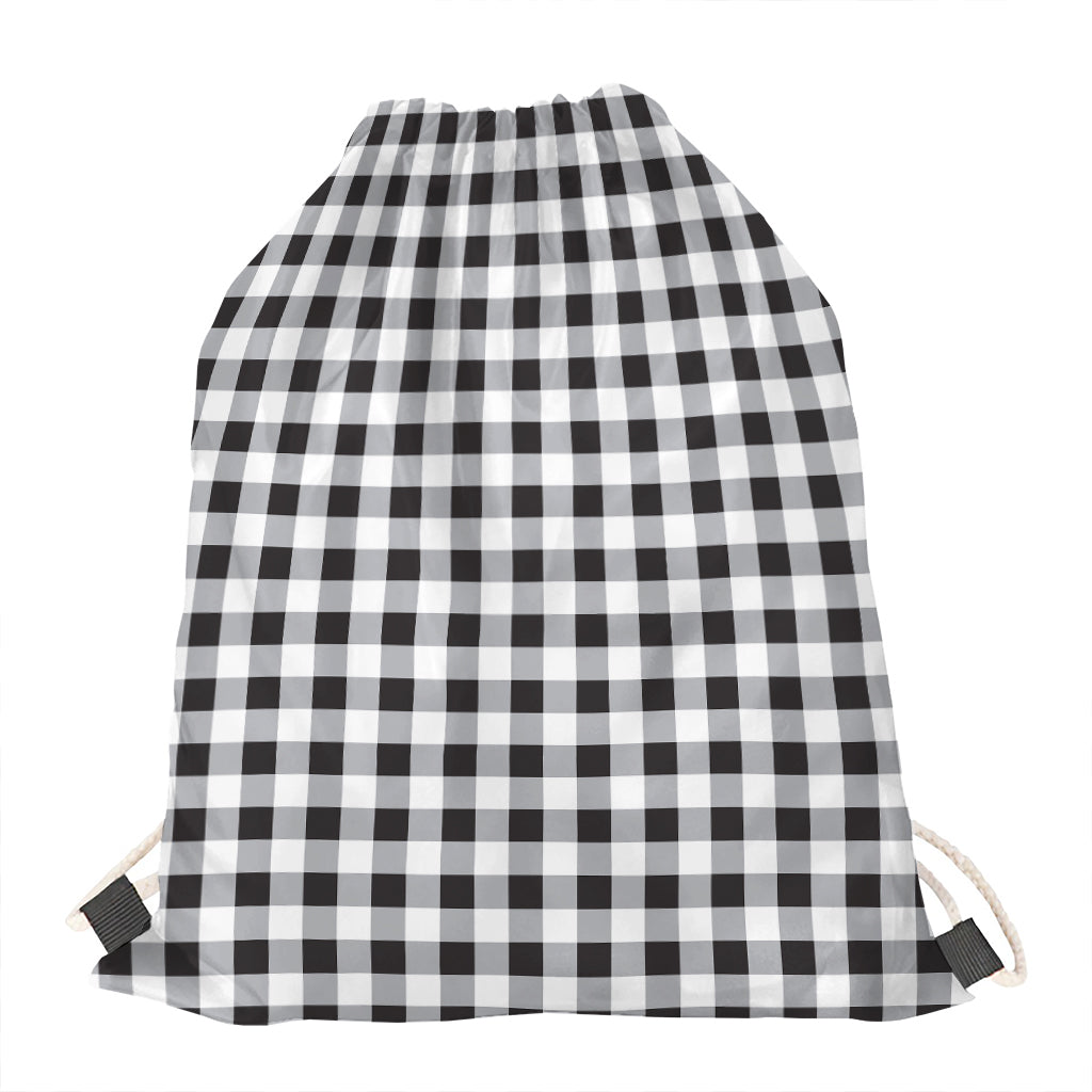 Black And White Check Pattern Print Drawstring Bag