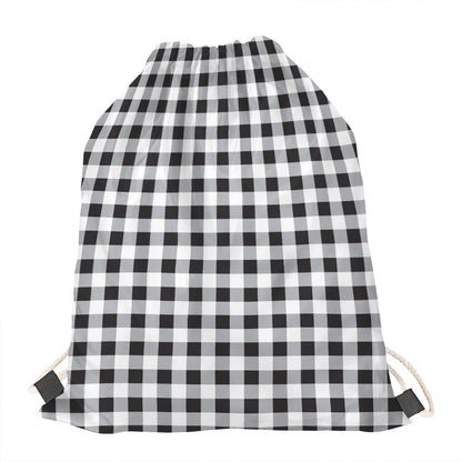 Black And White Check Pattern Print Drawstring Bag