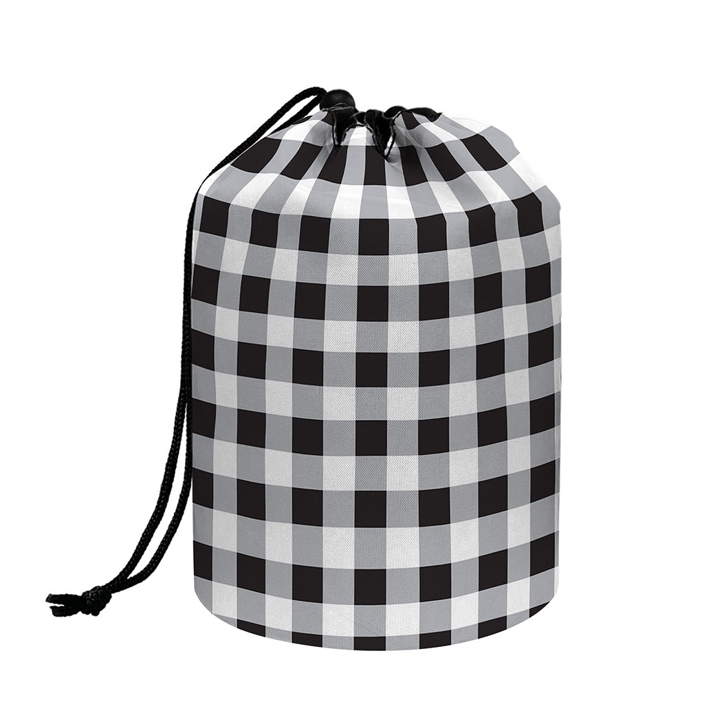 Black And White Check Pattern Print Drawstring Makeup Bag