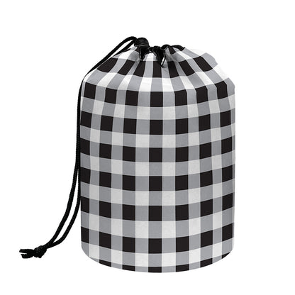 Black And White Check Pattern Print Drawstring Makeup Bag