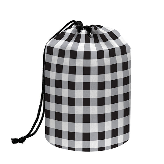 Black And White Check Pattern Print Drawstring Makeup Bag