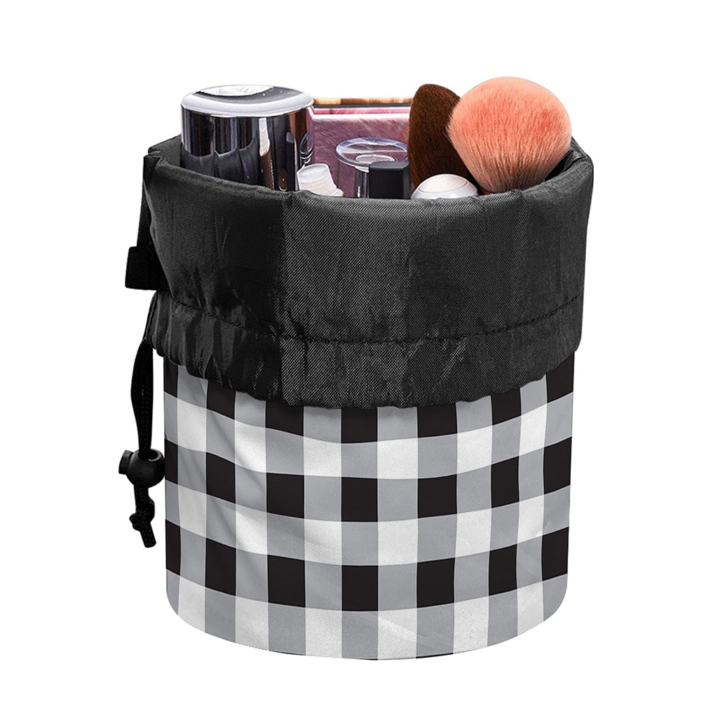 Black And White Check Pattern Print Drawstring Makeup Bag