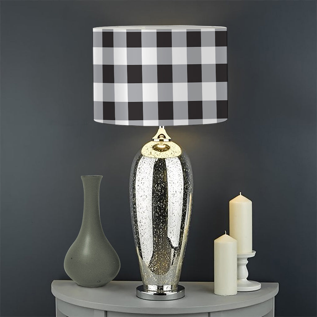 Black And White Check Pattern Print Drum Lamp Shade