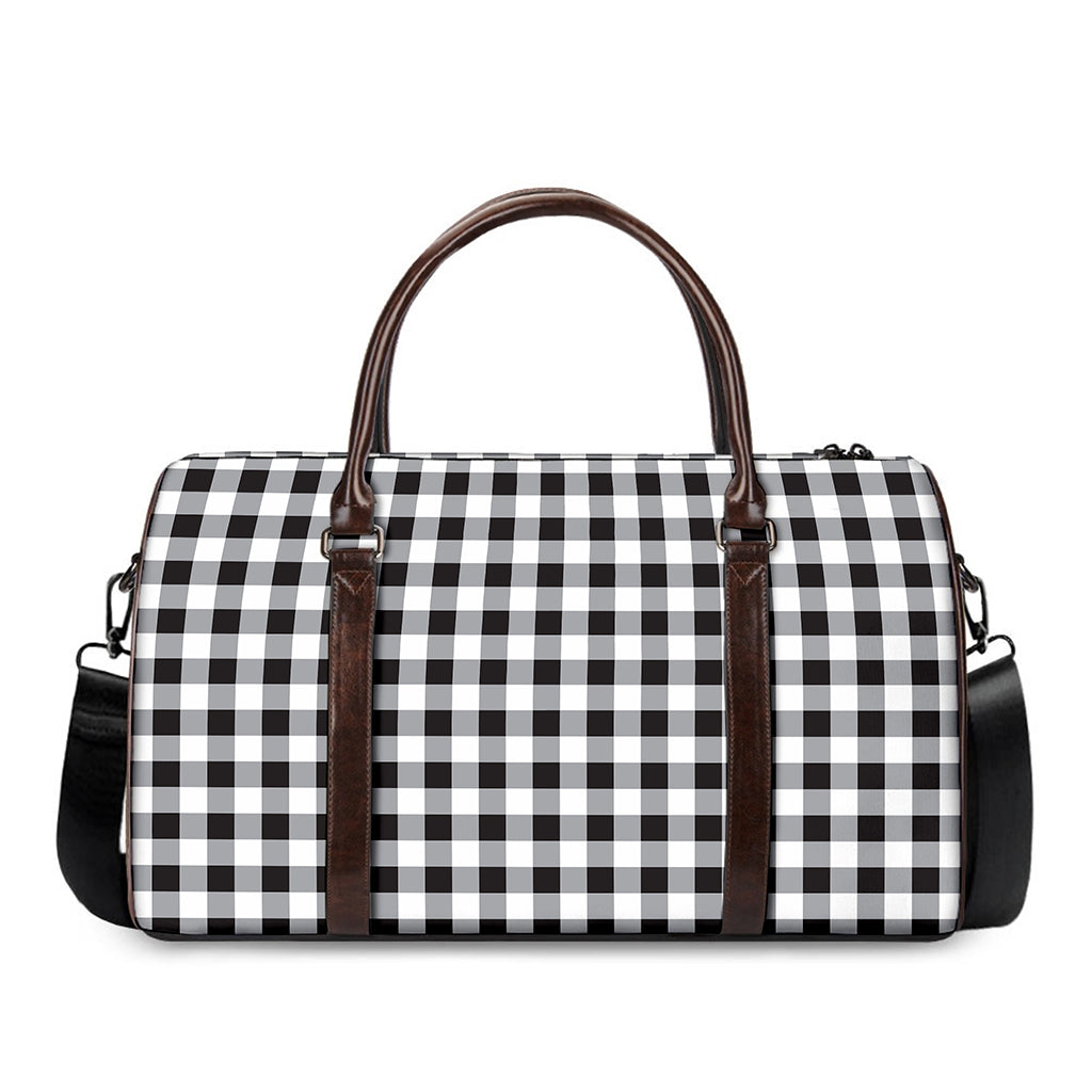 Black And White Check Pattern Print Duffle Bag