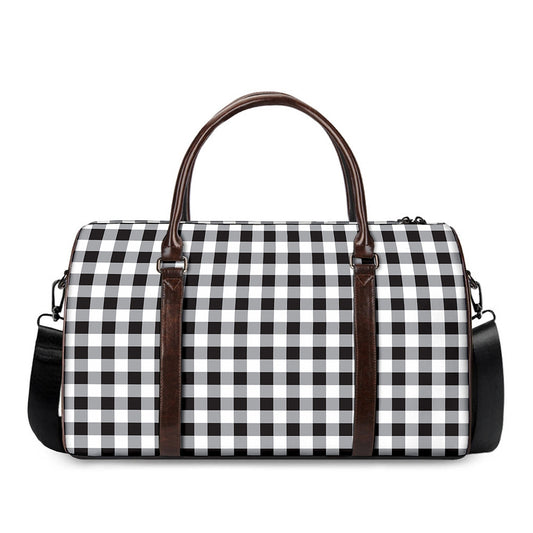 Black And White Check Pattern Print Duffle Bag