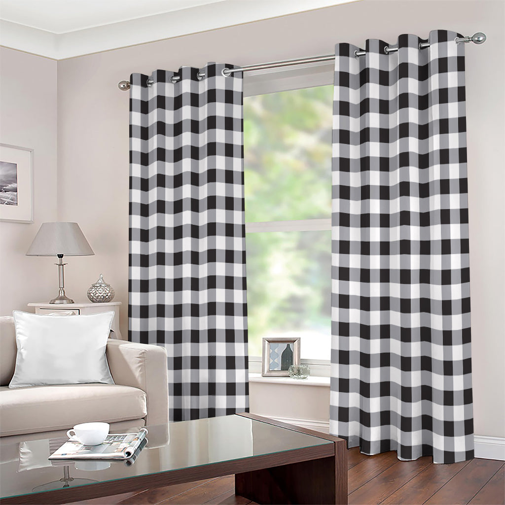 Black And White Check Pattern Print Extra Wide Grommet Curtains