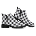 Black And White Check Pattern Print Flat Ankle Boots
