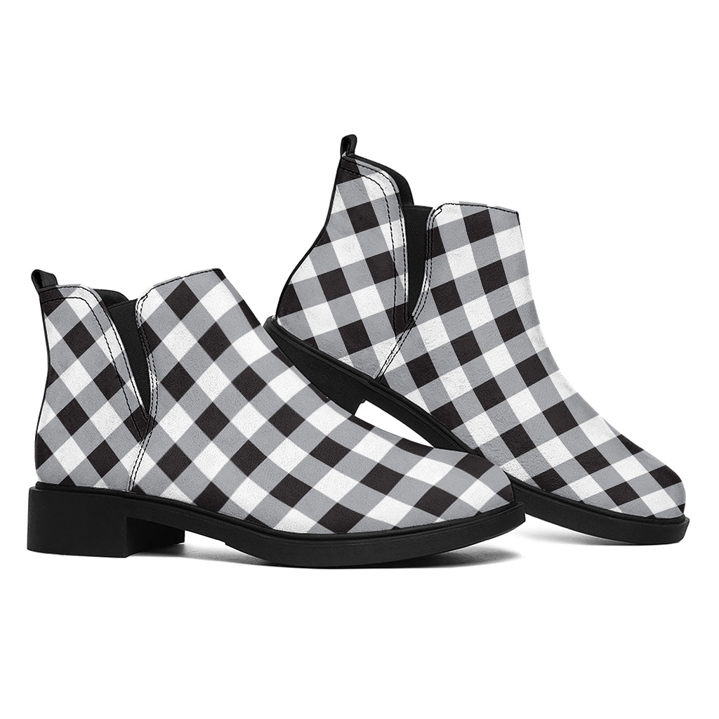 Black And White Check Pattern Print Flat Ankle Boots