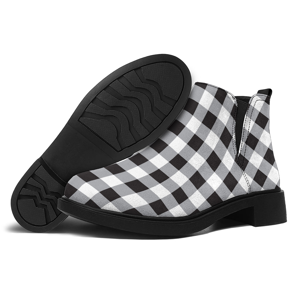 Black And White Check Pattern Print Flat Ankle Boots