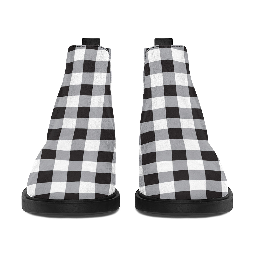Black And White Check Pattern Print Flat Ankle Boots