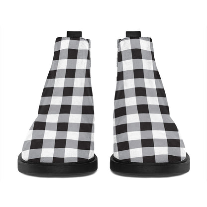 Black And White Check Pattern Print Flat Ankle Boots