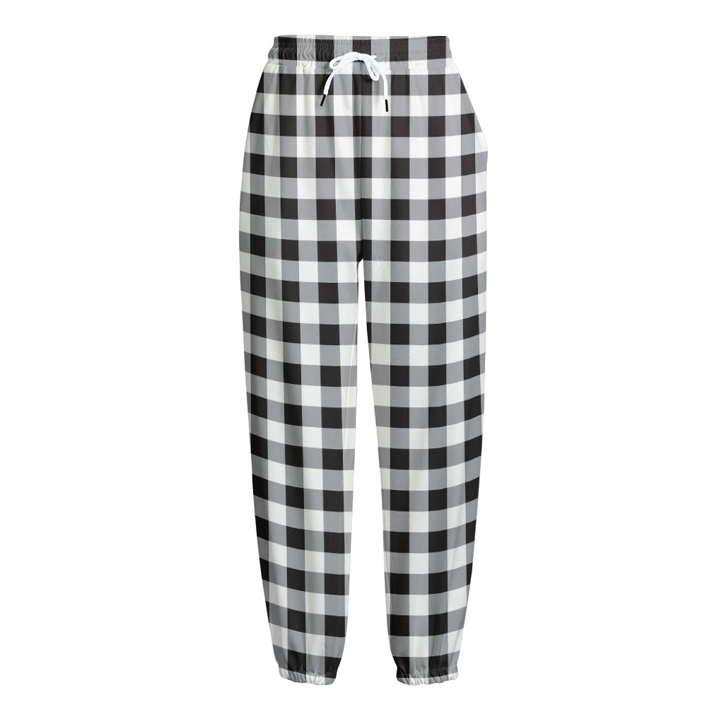 Black And White Check Pattern Print Fleece Lined Knit Pants