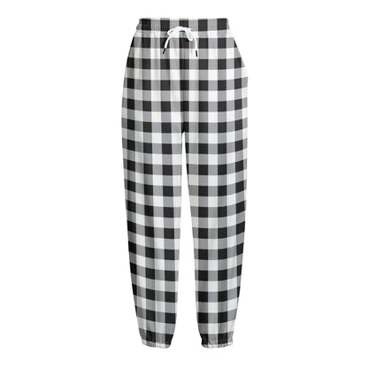 Black And White Check Pattern Print Fleece Lined Knit Pants