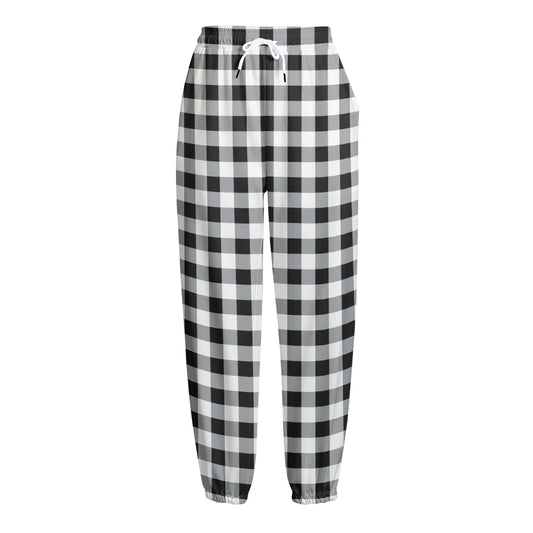 Black And White Check Pattern Print Fleece Lined Knit Pants